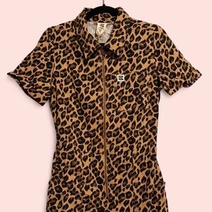 Lucy & Yak Leopard Print Short Sleeve Jumpsuit NWT